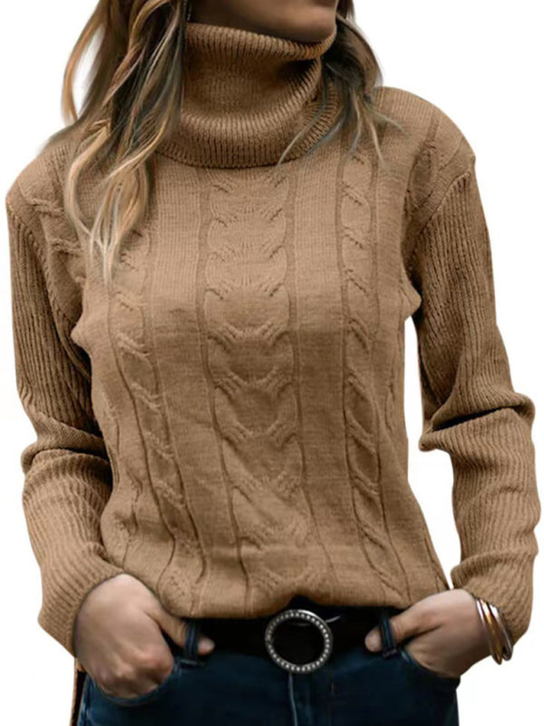 Women's Solid Color Turtleneck Sweater Retro Long Sleeve Sweater - FashionistaDeal