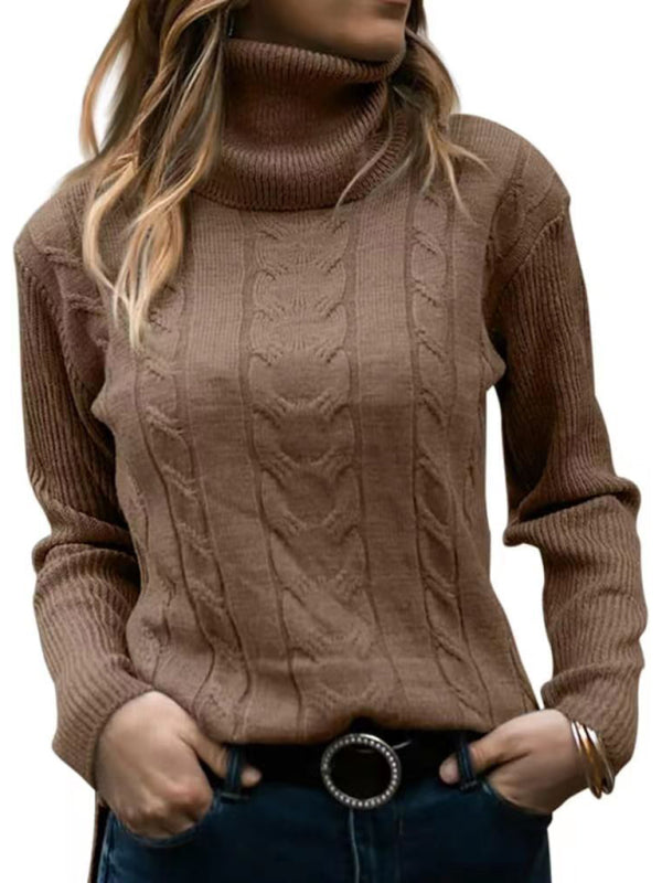 Women's Solid Color Turtleneck Sweater Retro Long Sleeve Sweater - FashionistaDeal