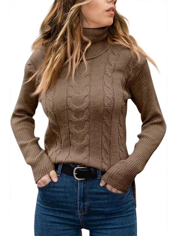 Women's Solid Color Turtleneck Sweater Retro Long Sleeve Sweater - FashionistaDeal