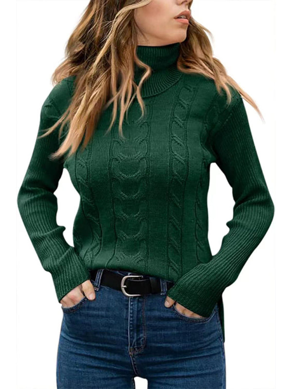 Women's Solid Color Turtleneck Sweater Retro Long Sleeve Sweater - FashionistaDeal