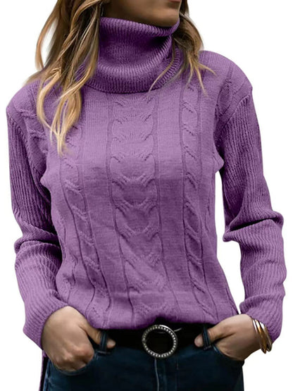 Women's Solid Color Turtleneck Sweater Retro Long Sleeve Sweater - FashionistaDeal