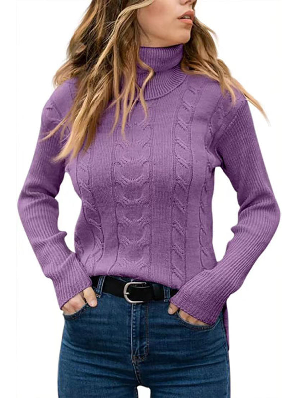 Women's Solid Color Turtleneck Sweater Retro Long Sleeve Sweater - FashionistaDeal