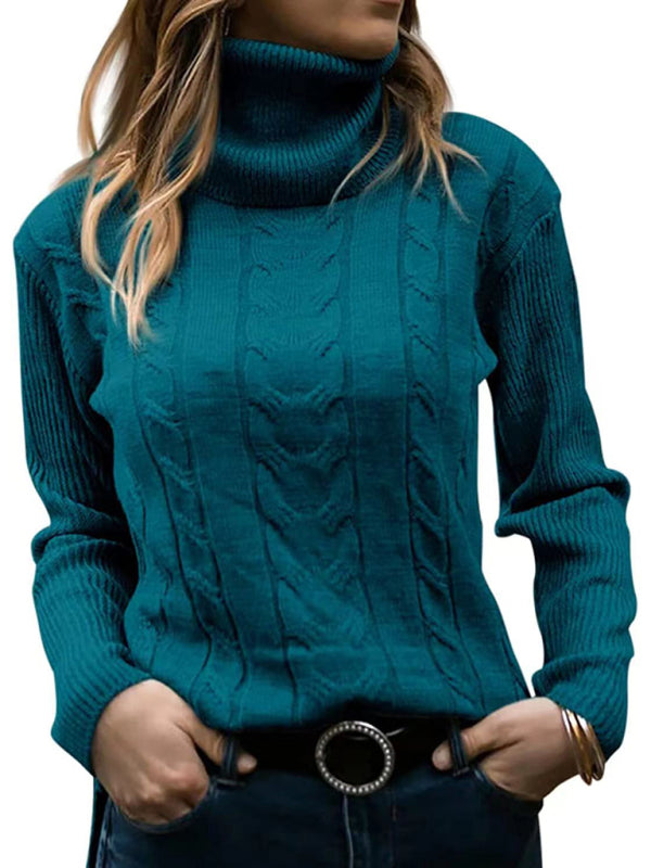 Women's Solid Color Turtleneck Sweater Retro Long Sleeve Sweater - FashionistaDeal