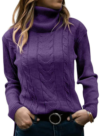 Women's Solid Color Turtleneck Sweater Retro Long Sleeve Sweater - FashionistaDeal