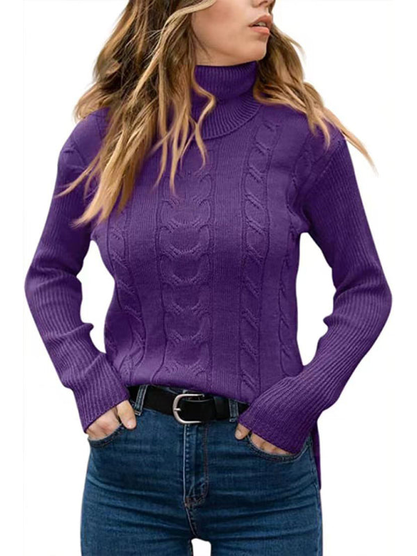 Women's Solid Color Turtleneck Sweater Retro Long Sleeve Sweater - FashionistaDeal