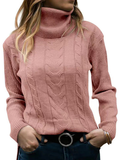 Women's Solid Color Turtleneck Sweater Retro Long Sleeve Sweater - FashionistaDeal