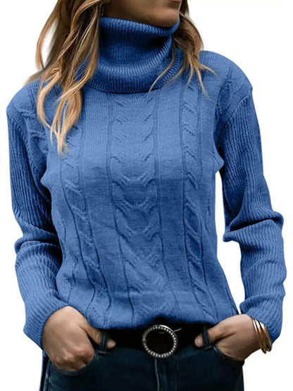 Women's Solid Color Turtleneck Sweater Retro Long Sleeve Sweater - FashionistaDeal