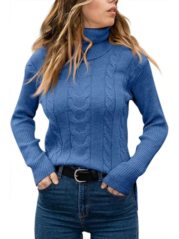 Women's Solid Color Turtleneck Sweater Retro Long Sleeve Sweater - FashionistaDeal