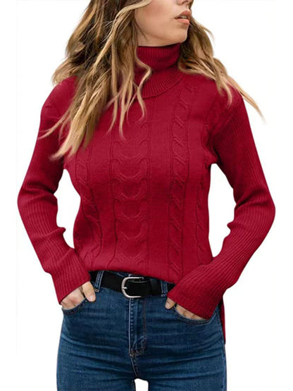 Women's Solid Color Turtleneck Sweater Retro Long Sleeve Sweater - FashionistaDeal