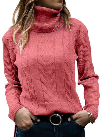 Women's Solid Color Turtleneck Sweater Retro Long Sleeve Sweater - FashionistaDeal