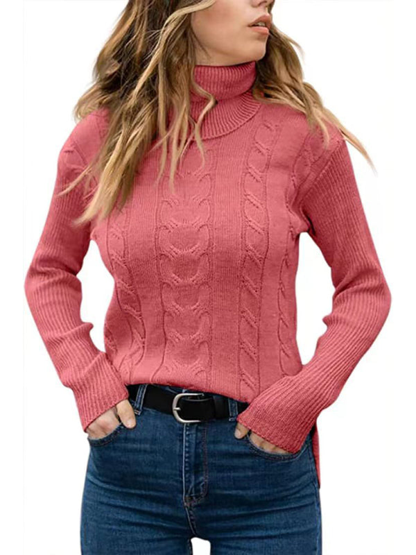 Women's Solid Color Turtleneck Sweater Retro Long Sleeve Sweater - FashionistaDeal