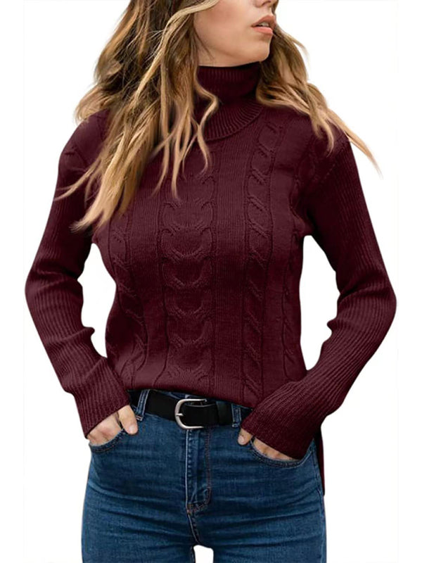 Women's Solid Color Turtleneck Sweater Retro Long Sleeve Sweater - FashionistaDeal