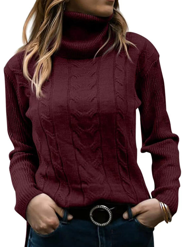 Women's Solid Color Turtleneck Sweater Retro Long Sleeve Sweater - FashionistaDeal