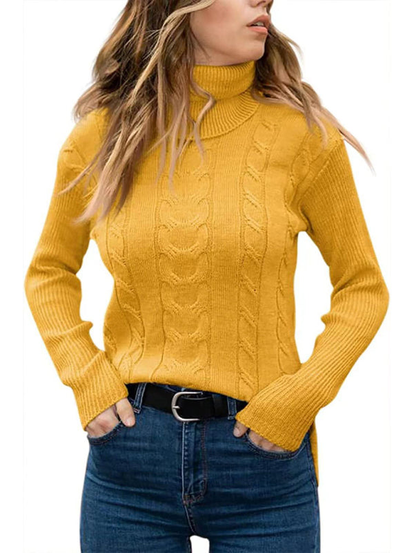 Women's Solid Color Turtleneck Sweater Retro Long Sleeve Sweater - FashionistaDeal