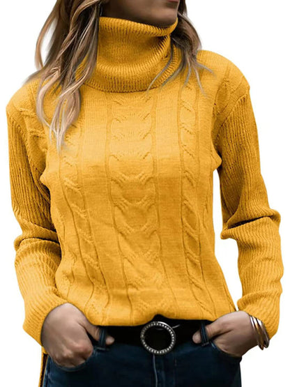 Women's Solid Color Turtleneck Sweater Retro Long Sleeve Sweater - FashionistaDeal