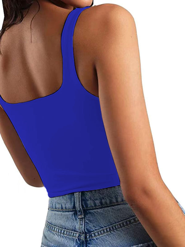 Women's solid color sexy trendy midriff-baring short vest - FashionistaDeal