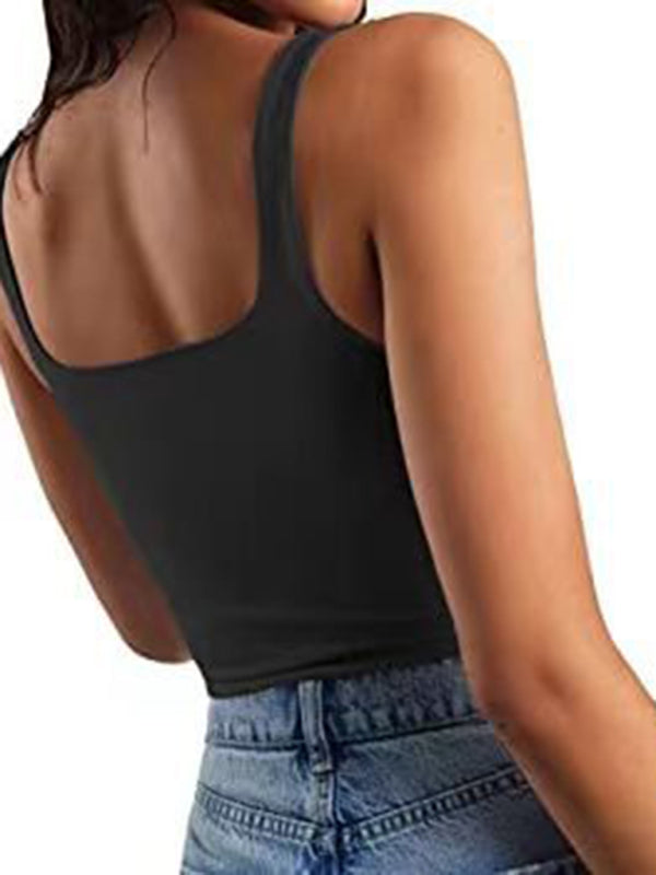 Women's solid color sexy trendy midriff-baring short vest - FashionistaDeal