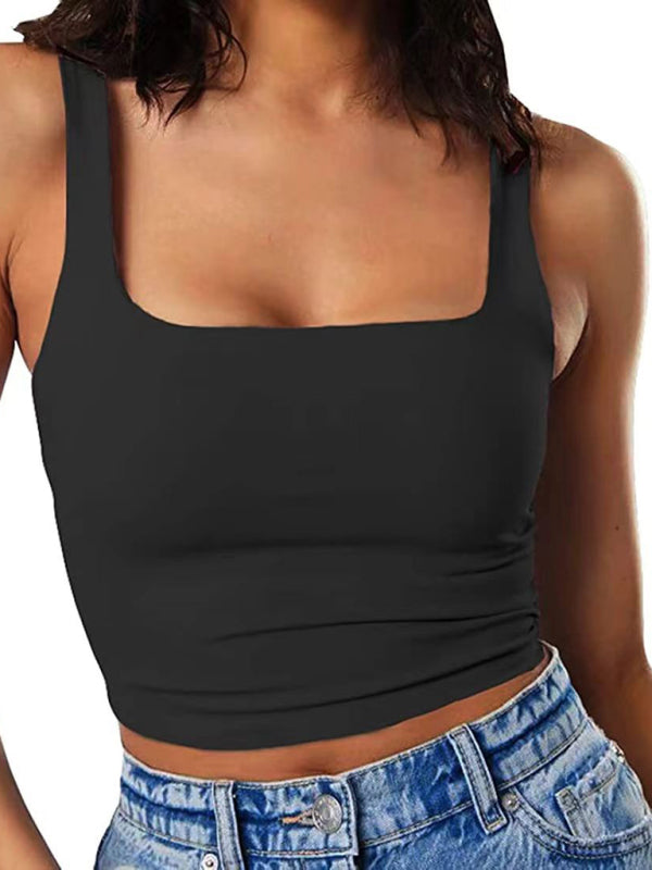 Women's solid color sexy trendy midriff-baring short vest - FashionistaDeal