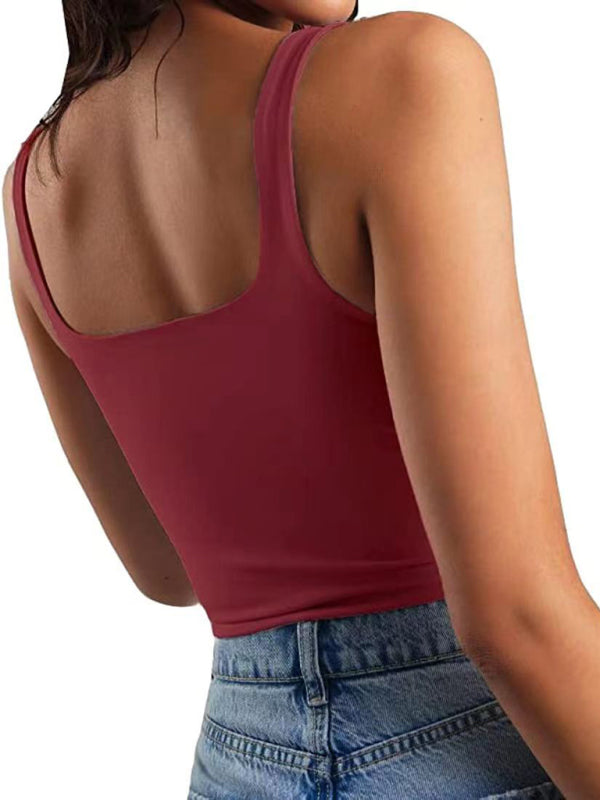 Women's solid color sexy trendy midriff-baring short vest - FashionistaDeal