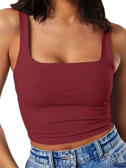 Women's solid color sexy trendy midriff-baring short vest - FashionistaDeal