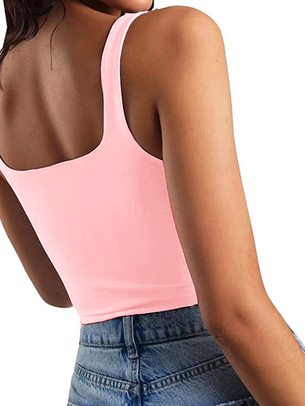 Women's solid color sexy trendy midriff-baring short vest - FashionistaDeal