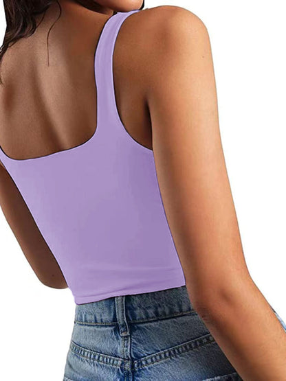 Women's solid color sexy trendy midriff-baring short vest - FashionistaDeal