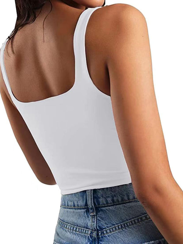 Women's solid color sexy trendy midriff-baring short vest - FashionistaDeal