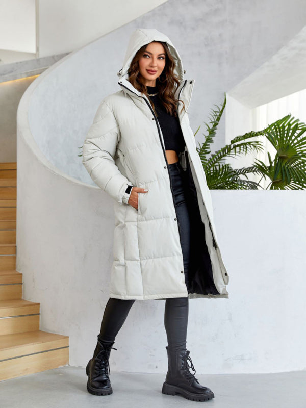 Women's warm windproof zipper thickened long coat - FashionistaDeal