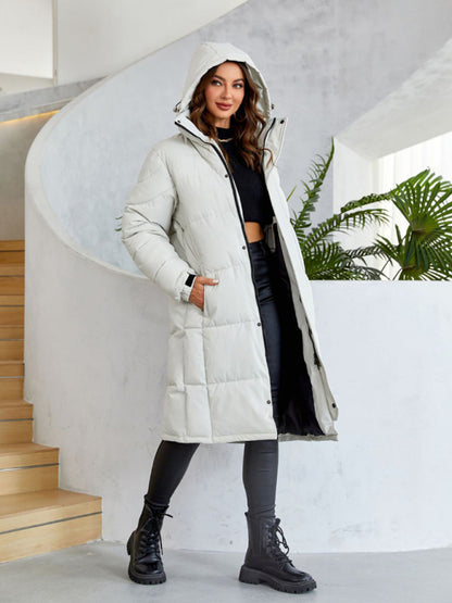 Women's warm windproof zipper thickened long coat - FashionistaDeal