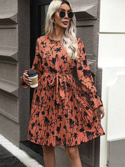 Women's V-neck long-sleeved printed dress - FashionistaDeal