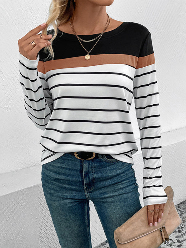 Women's Striped Casual Long Sleeve Sweater - FashionistaDeal