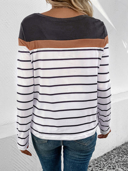 Women's Striped Casual Long Sleeve Sweater - FashionistaDeal