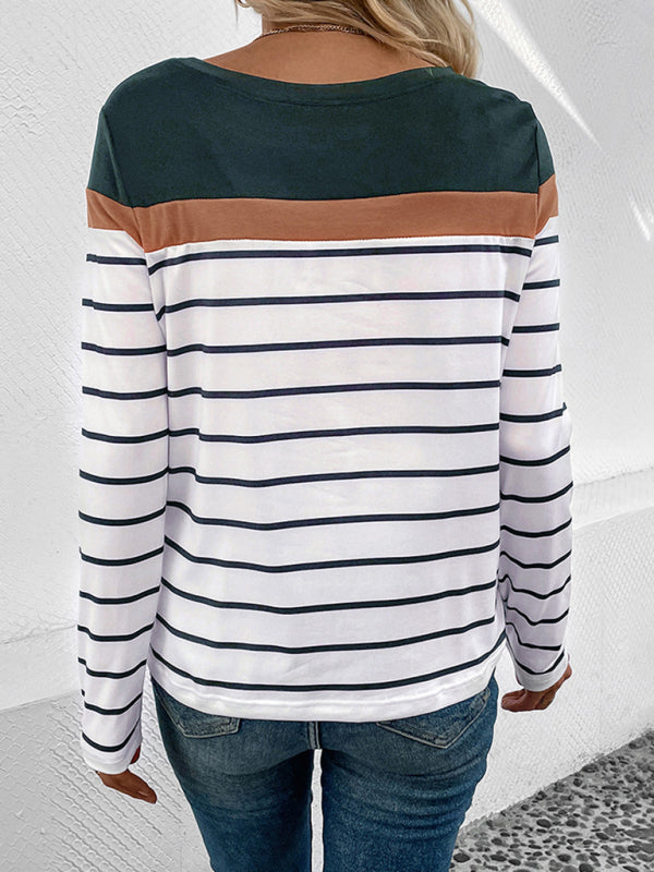 Women's Striped Casual Long Sleeve Sweater - FashionistaDeal