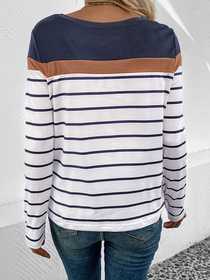 Women's Striped Casual Long Sleeve Sweater - FashionistaDeal