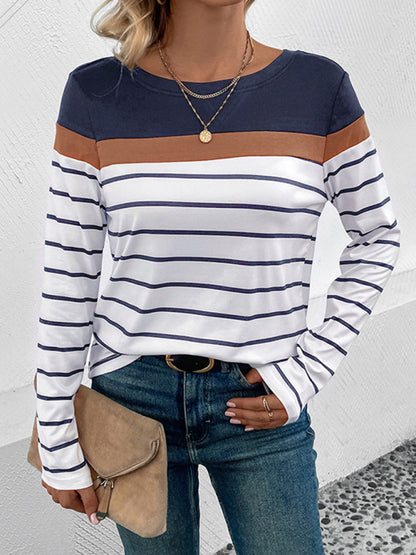 Women's Striped Casual Long Sleeve Sweater - FashionistaDeal