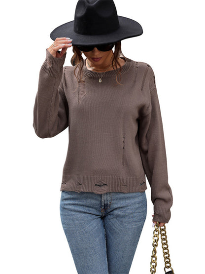 Women's solid color hollow sweater - FashionistaDeal