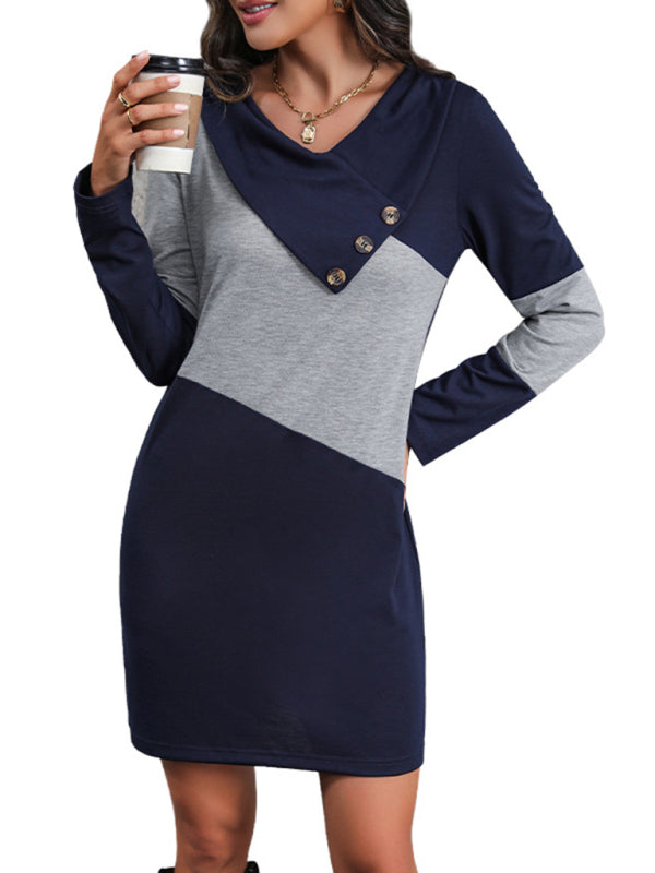 New women's casual color block long sleeve sweatshirt dress - FashionistaDeal