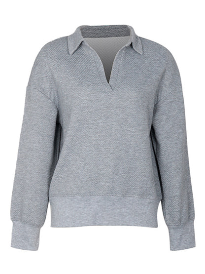 Women's new solid color lapel gray sweatshirt - FashionistaDeal