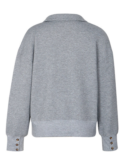 Women's new solid color lapel gray sweatshirt - FashionistaDeal