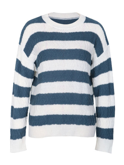 Women's new round neck long sleeve striped sweater - FashionistaDeal