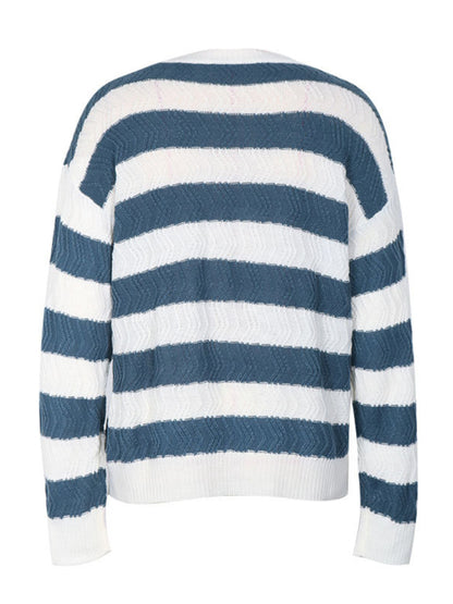 Women's new round neck long sleeve striped sweater - FashionistaDeal