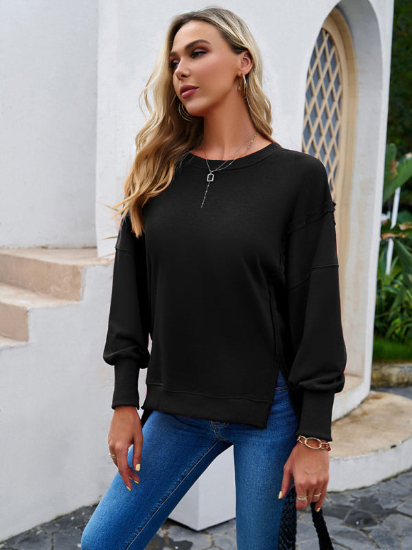 Women's new style casual long-sleeved round neck solid color sweatshirt - FashionistaDeal