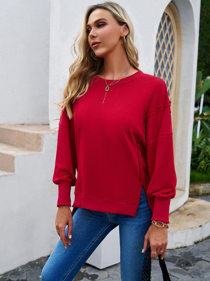 Women's new style casual long-sleeved round neck solid color sweatshirt - FashionistaDeal