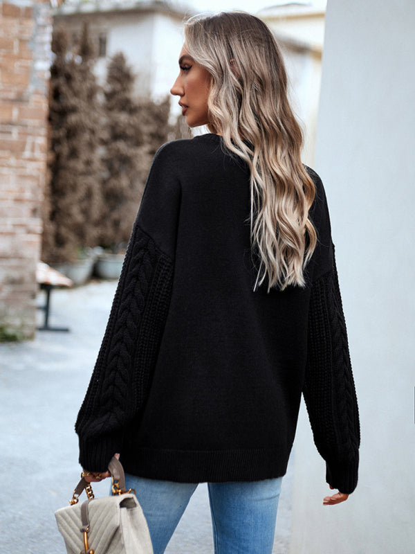 Women's new casual round neck long sleeve knitted sweater - FashionistaDeal