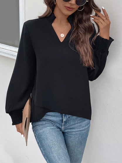 Women's V-neck elegant loose fit shirt - FashionistaDeal