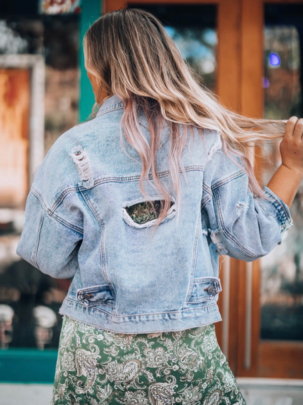 Women's new casual fashion loose handmade frayed denim jacket - FashionistaDeal