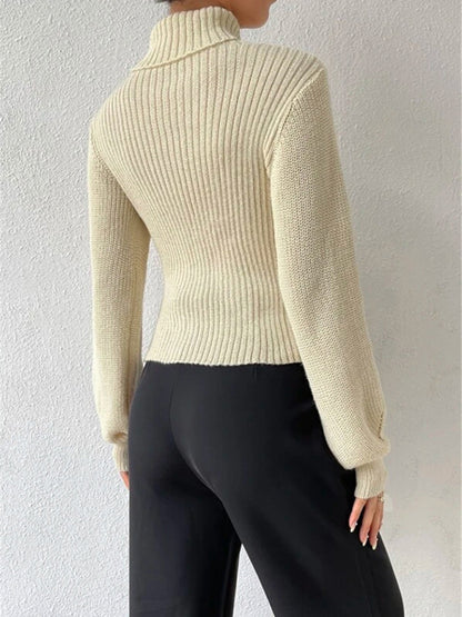 Women's loose versatile sweater turtleneck hollow sweater outer top - FashionistaDeal