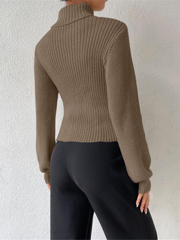 Women's loose versatile sweater turtleneck hollow sweater outer top - FashionistaDeal