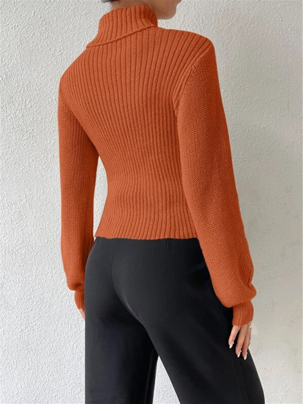 Women's loose versatile sweater turtleneck hollow sweater outer top - FashionistaDeal