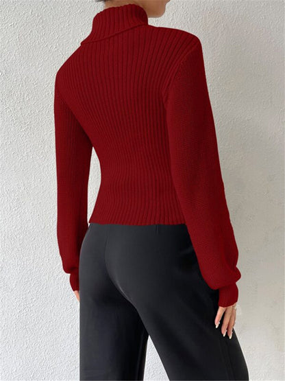 Women's loose versatile sweater turtleneck hollow sweater outer top - FashionistaDeal